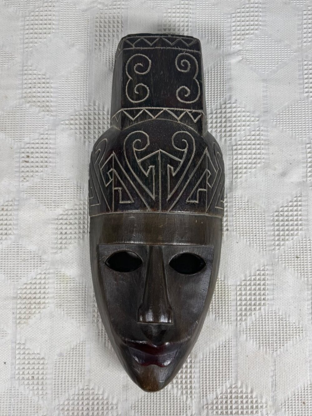 Hand Carved Wooden Mask w Intricate Patterns from Temor Indonesia Wall Hanging